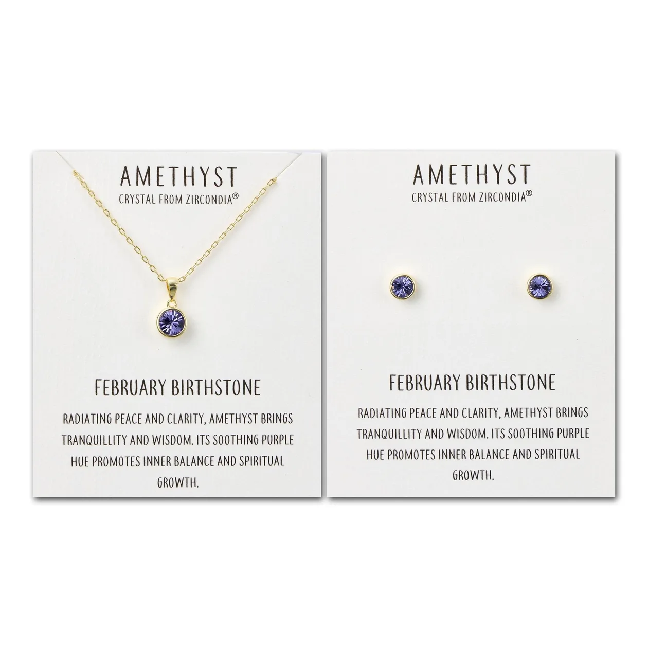 18k Gold Plated February (Amethyst) Birthstone Necklace & Earrings Set Created with Zircondia® Crystals: the shop's own photo