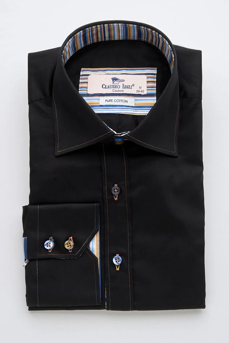 Black Shirt with Multicolour Stripe Contrast: the shop's own photo