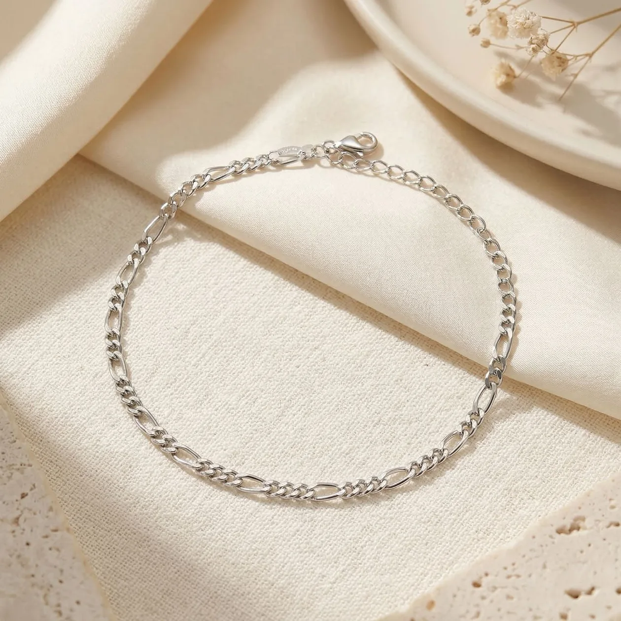 Silver Everyday Figaro Chain Stacking Bracelet: the shop's own photo