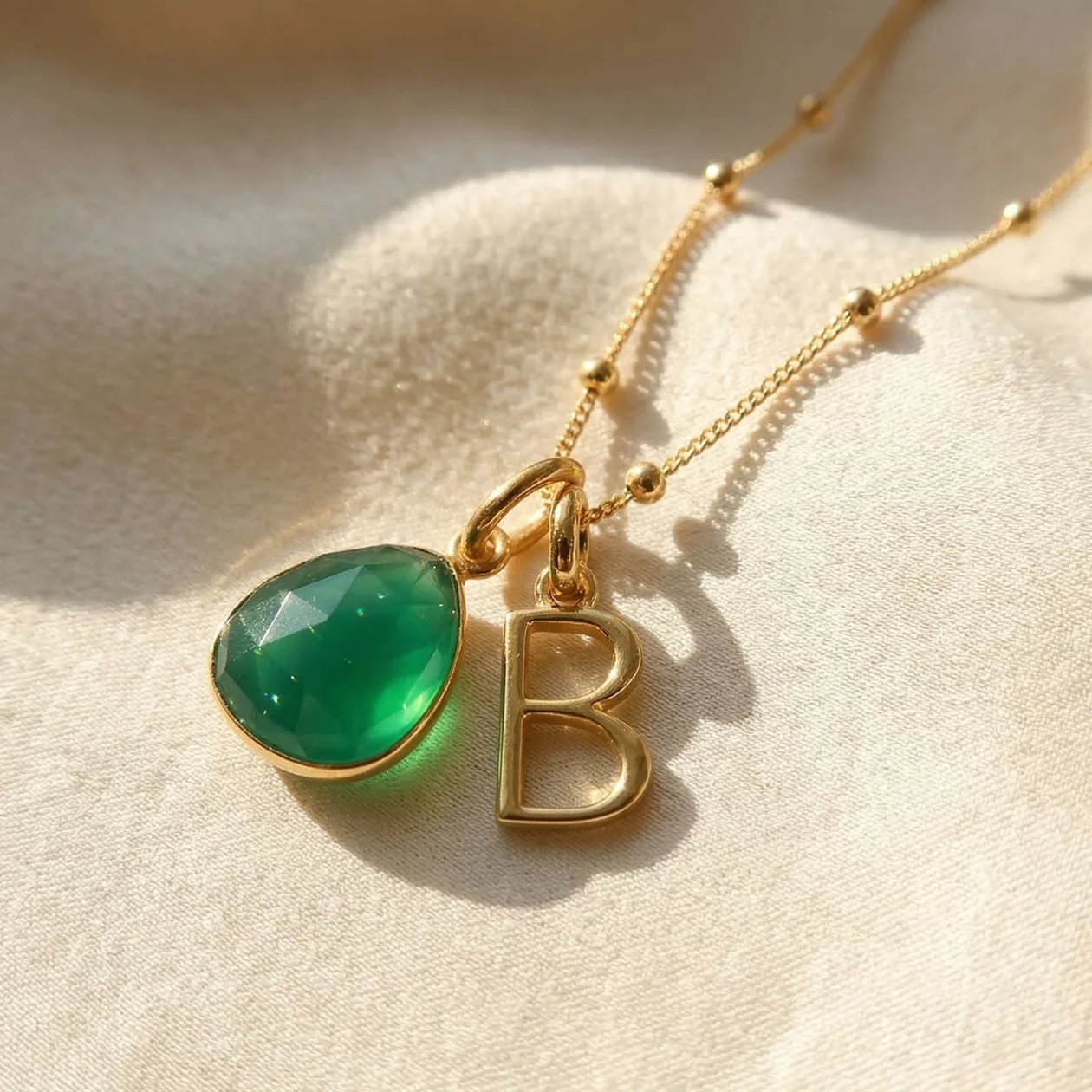 18ct Gold Plated Green Onyx May Birthstone Initial Necklace - Y: the shop's own photo