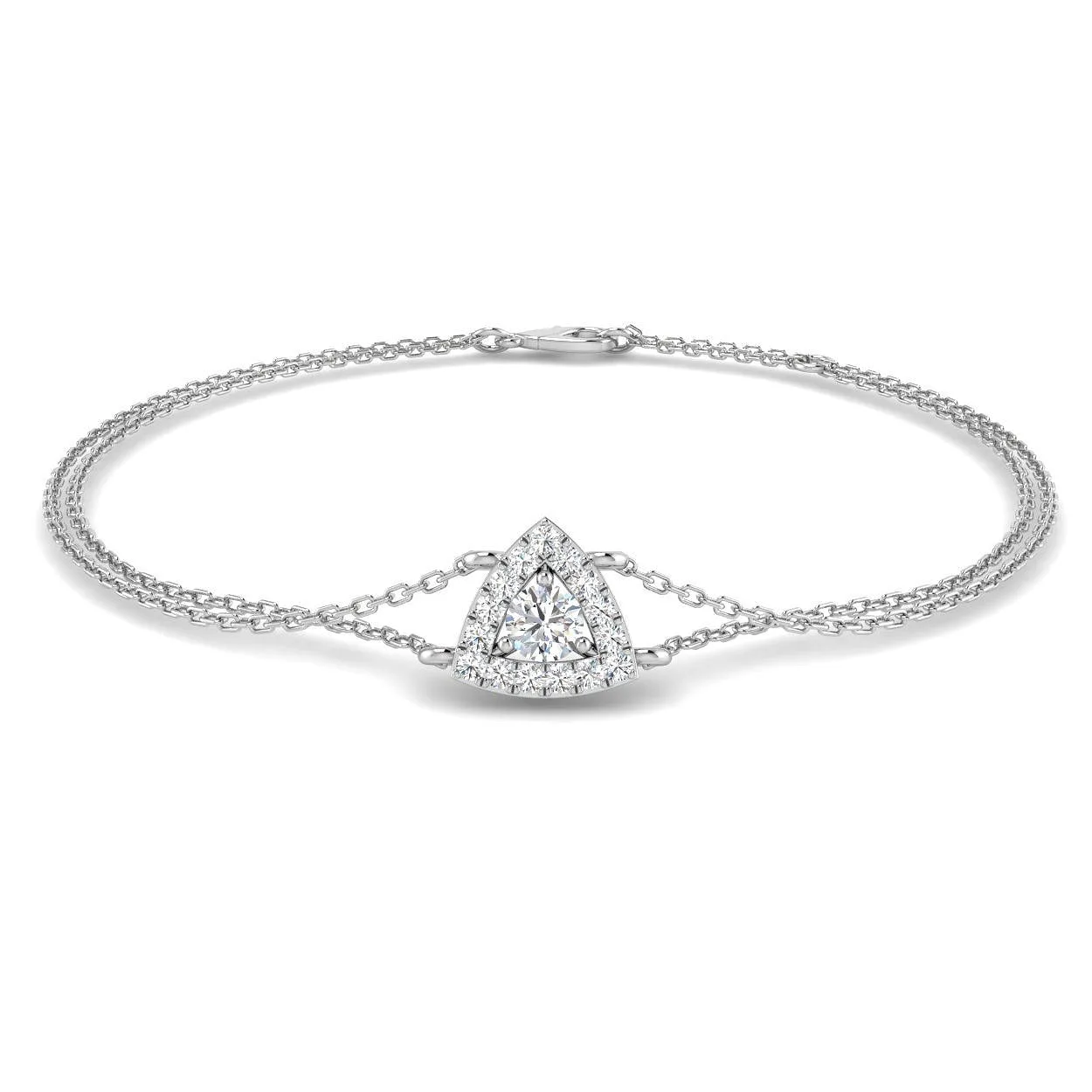 9K Yellow Gold Lab Grown Diamond Triangle Halo Double Chain Bracelet with Lobster Clasp - 18k White Gold / Natural Diamond / 0.30 Carat: the shop's own photo