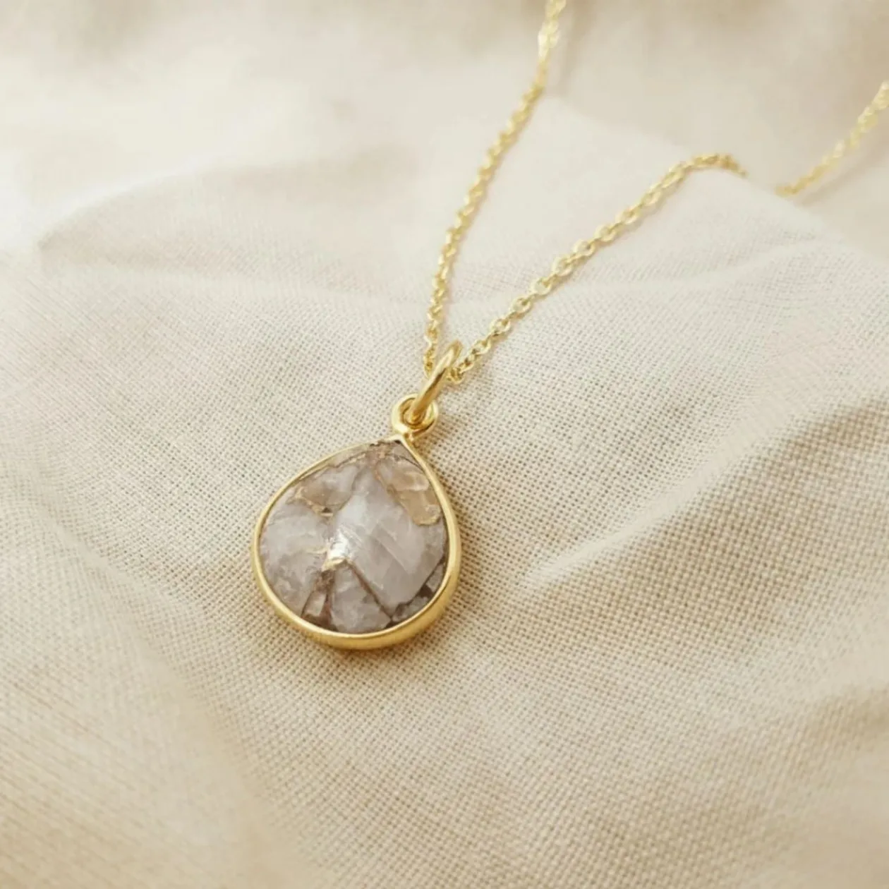 18ct Gold Vermeil Plated Herkimer Diamond Quartz April Birthstone Necklace: the shop's own photo