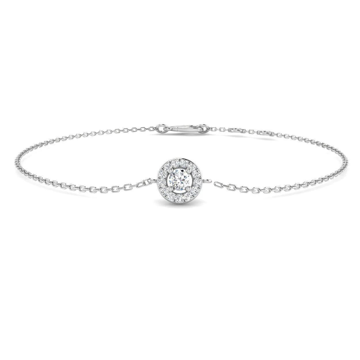 18K Yellow Gold Lab Grown Round Diamond Halo Chain Bracelet with Lobster Clasp - 9k White Gold / 0.20 Carat / Natural Diamond: the shop's own photo