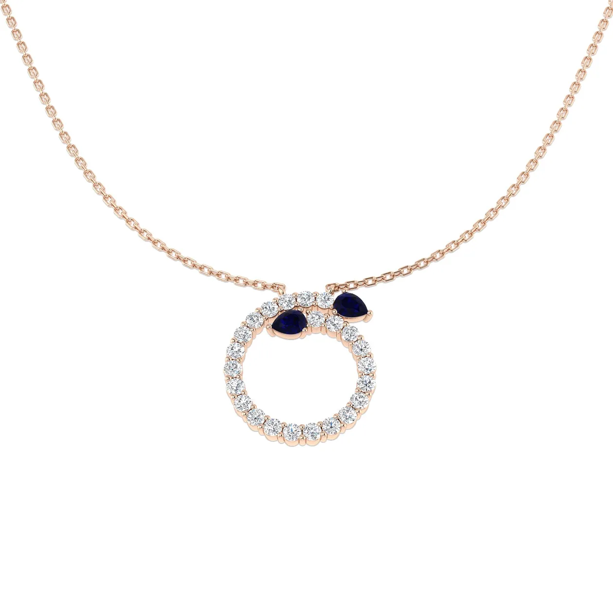 Blue Sapphire Pendant Necklace with Diamond Open Circle Design - 9k Rose Gold / 1.00 Carat / Natural Diamond(F/SI): the shop's own photo