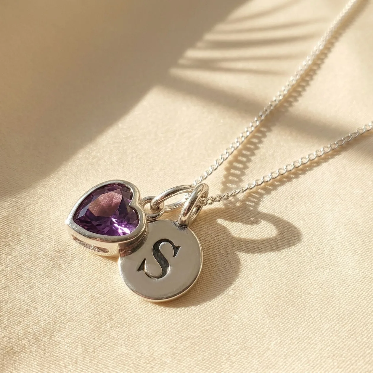Mini Initial And Heart Birthstone Charm Silver Necklace - 9. Sapphire - September: the shop's own photo