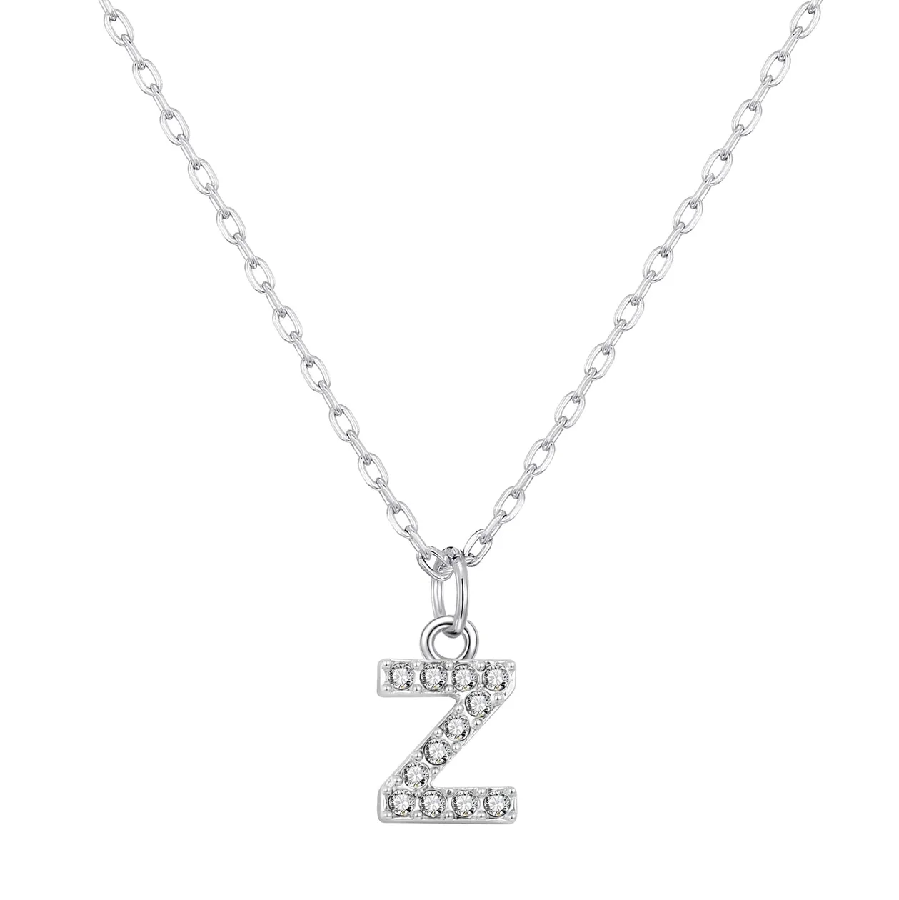 Customisable Silver Plated Pave Initial Necklace (A-Z) with Option of Birthstone Charm - Z: the shop's own photo