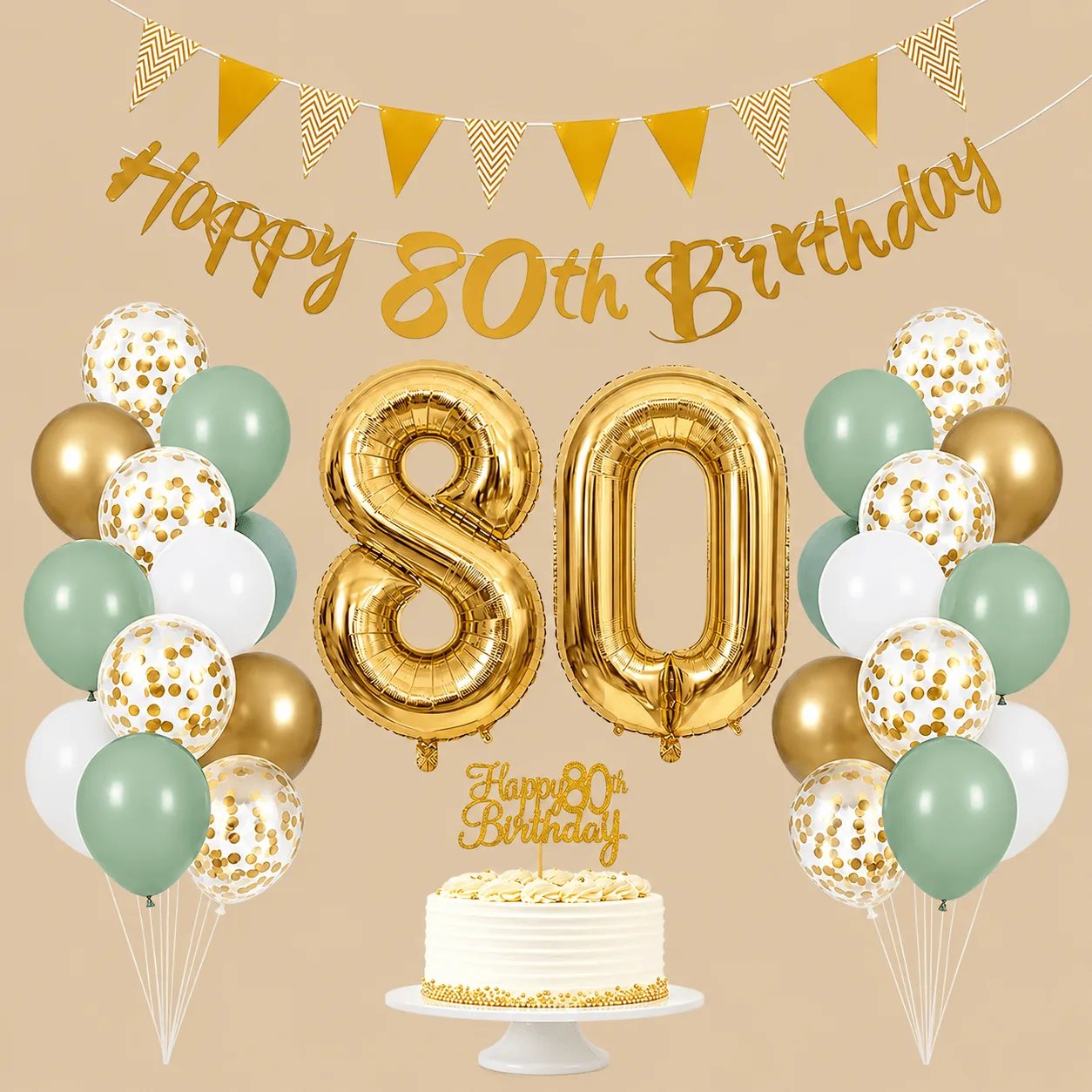 80th Birthday Sage Green & Gold Decoration Set: the shop's own photo