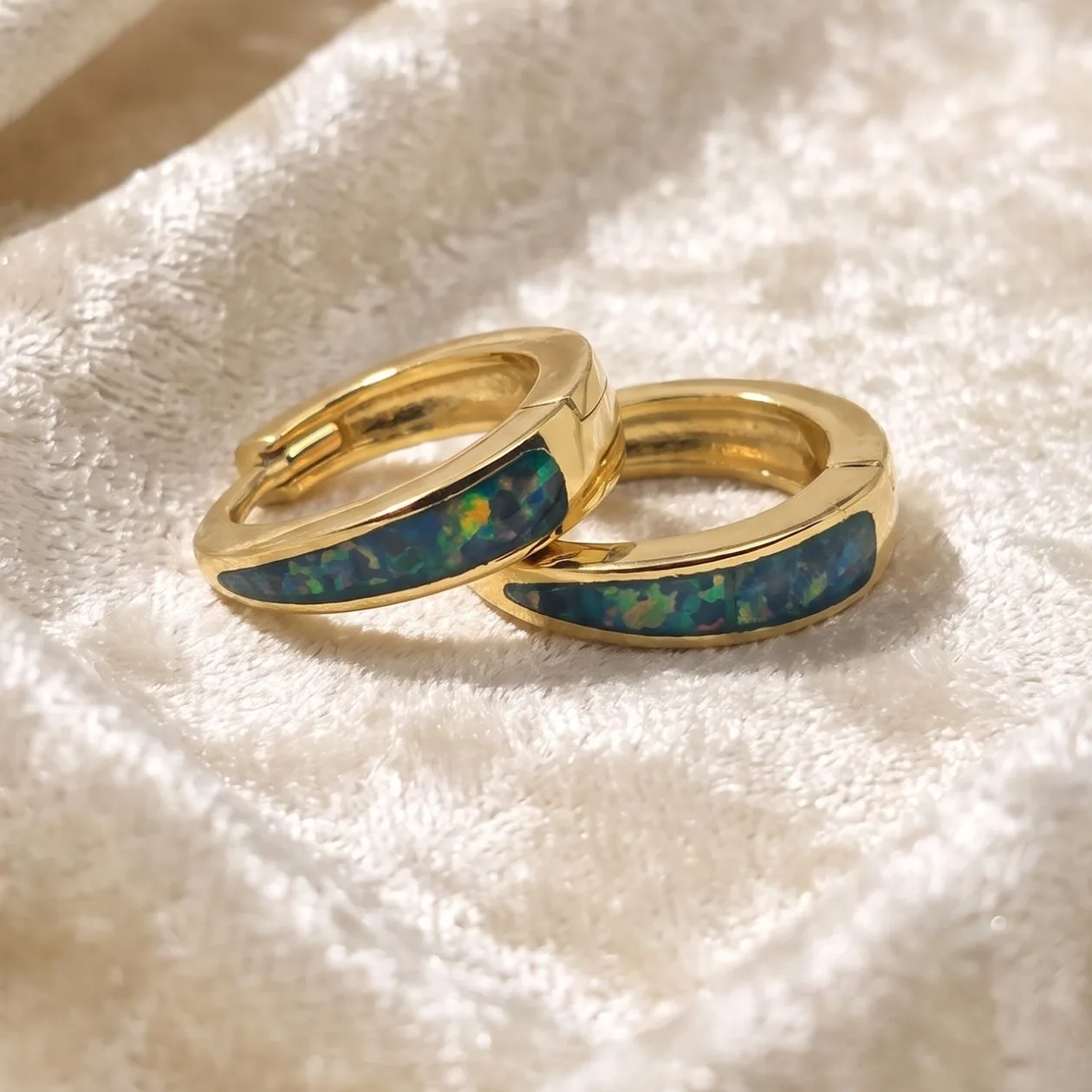 18ct Gold Plated Forest Green Opal Tapered Huggie Hoop Earrings: the shop's own photo