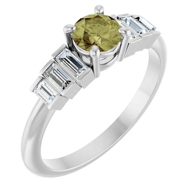 Round Green Sapphire Accented Ring with Diamond Accents in Platinum - 18k Yellow Gold / 3.30 Carat / Lab-Grown-AAA: the shop's own photo