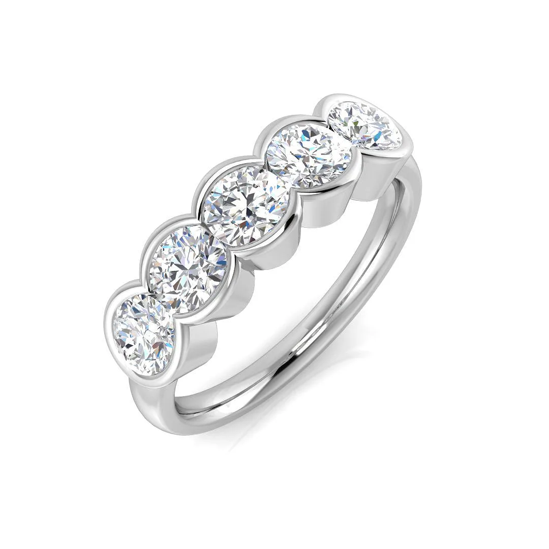 5 Stone Lab Grown Diamond Ring | D/VVS Round Cut Half Bezel | UK Made - 0.50 Carat / 18k Yellow Gold: the shop's own photo