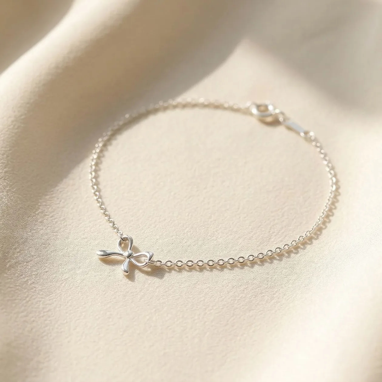 Dainty Bow Tie Bowknot Sterling Silver Charm Bracelet: the shop's own photo