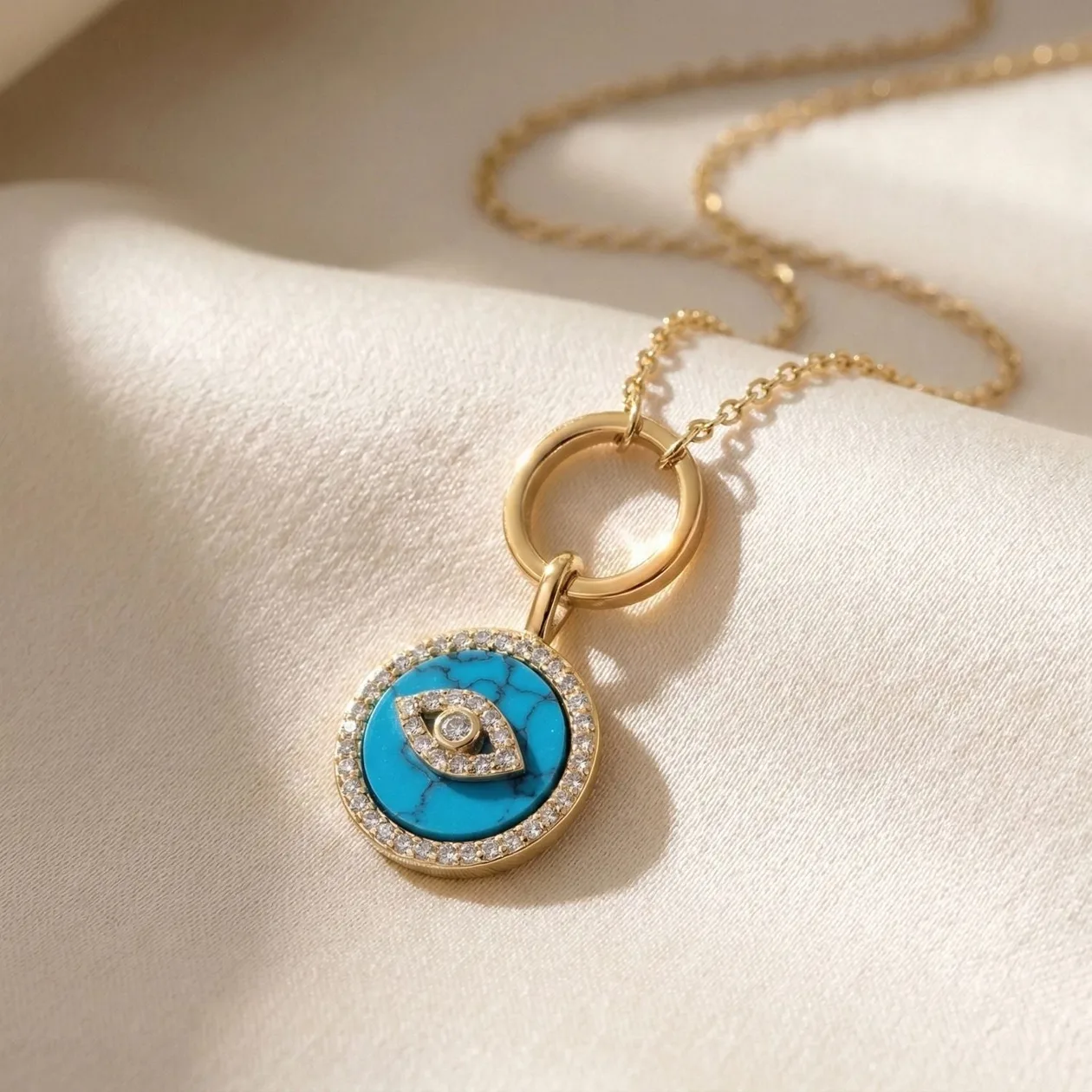 Gold Plated Turquoise Evil Eye Pendant Charm Necklace: the shop's own photo