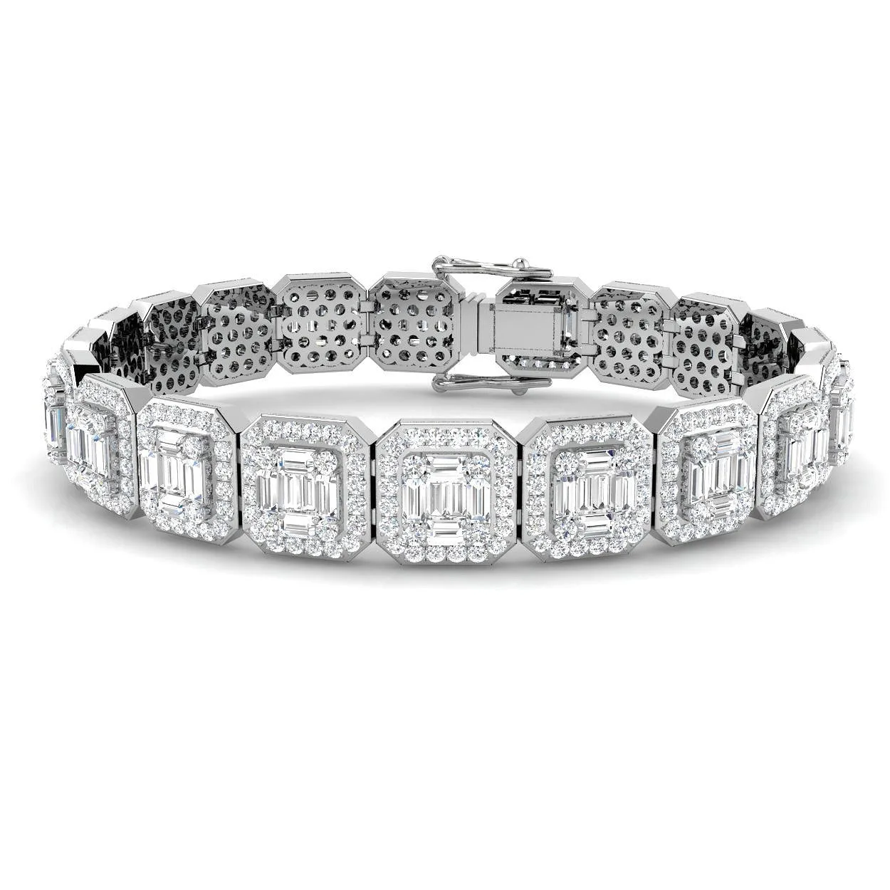 Baguette & Round Cut Emerald Style Natural Diamond Bracelet in Gold & Platinum - 18k Yellow Gold / 8.15 Carat / Lab Grown Diamond: the shop's own photo