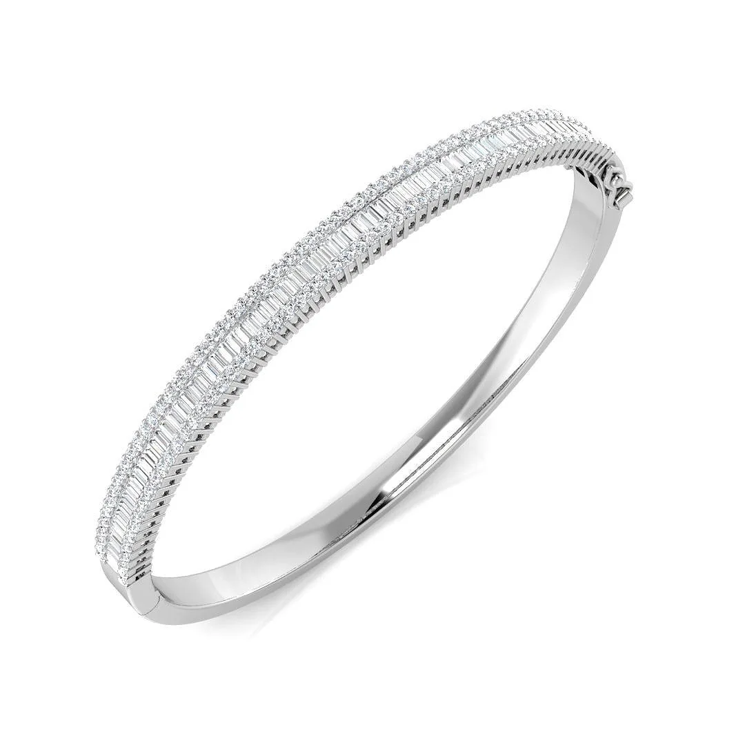 Platinum Lab Grown Diamond Bangle with Baguette and Round Cut Channel Pave Setting - 18k Yellow Gold / 2.25 Carat / Natural Diamond: the shop's own photo