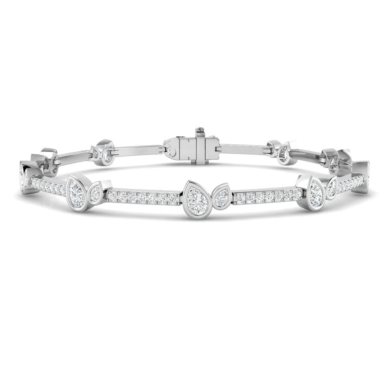 9K Yellow Gold Natural Round & Pear Diamond Tennis Bracelet – Prong and Bezel Set with Box Clasp - 18k White Gold / 2.85 Carat / Lab Grown Diamond: the shop's own photo