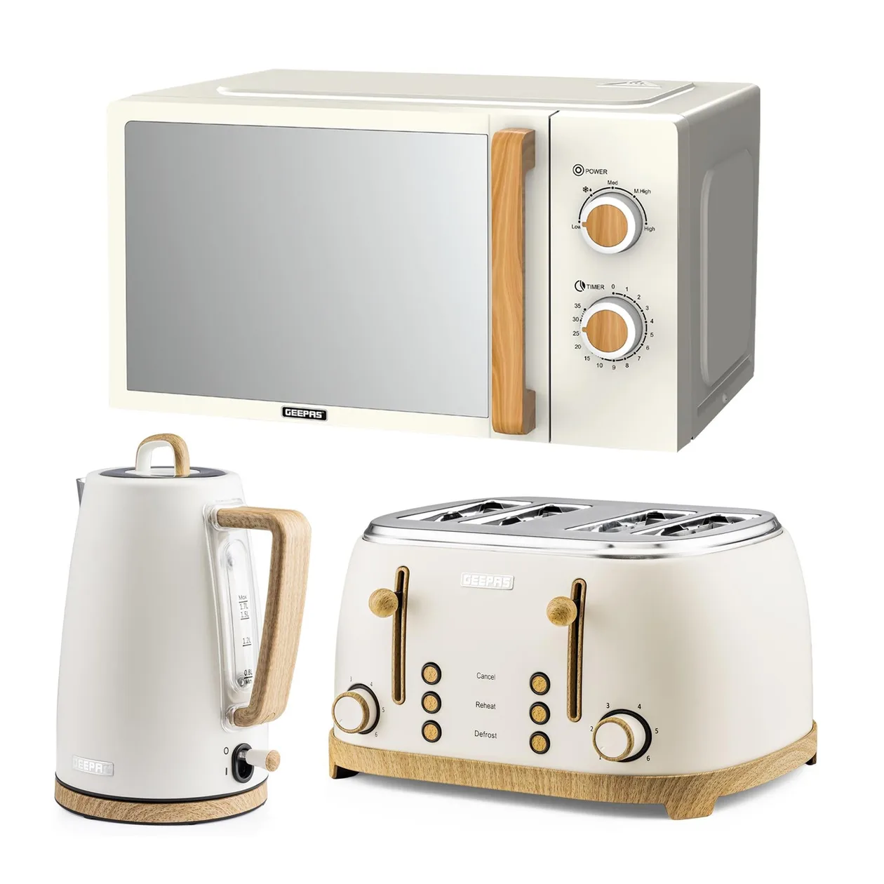 NordiQ Cream Electric Kettle, 4-Slice Toaster and Microwave Oven Set: the shop's own photo