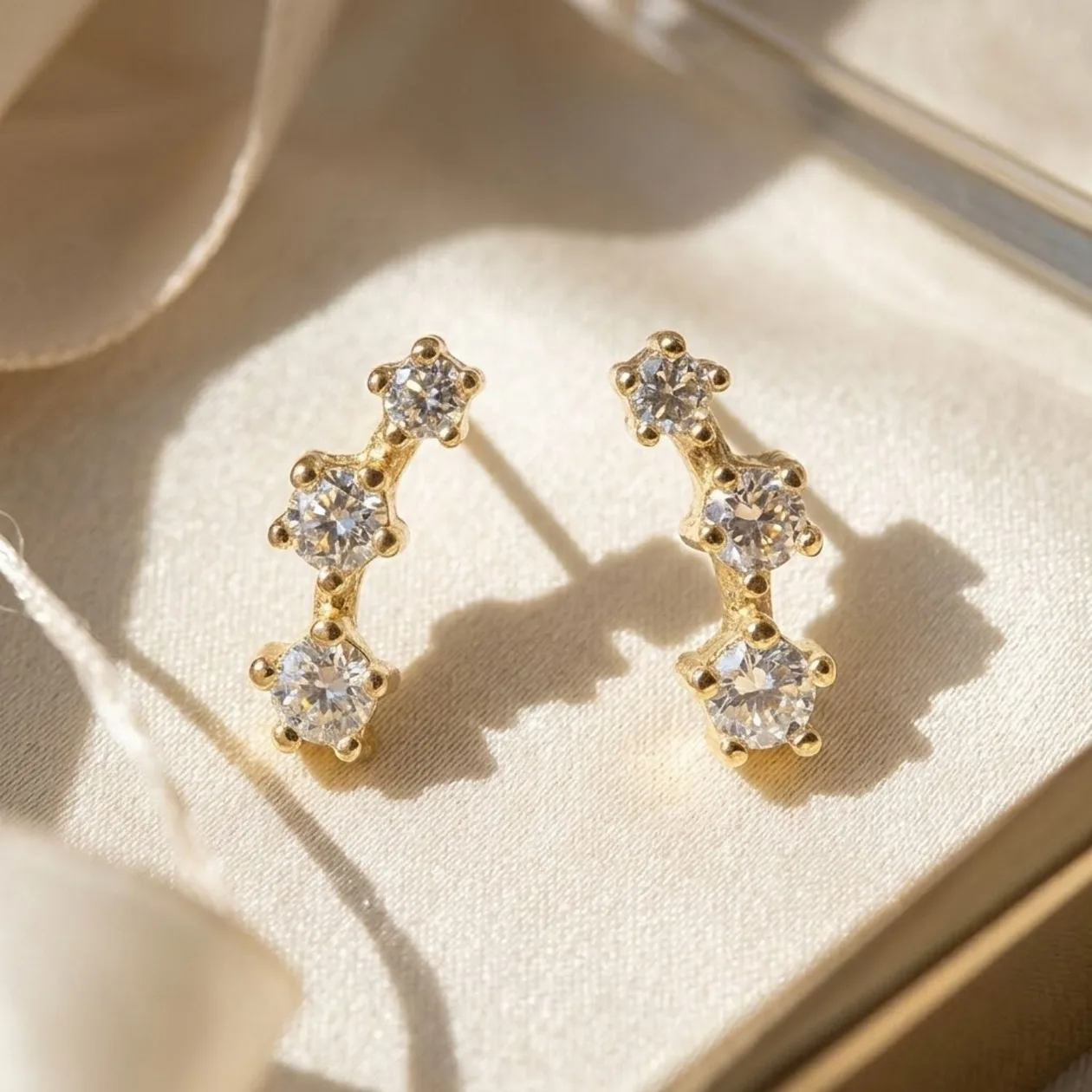 Tiny Diamond April Birthstone Climber Stud Earrings: the shop's own photo