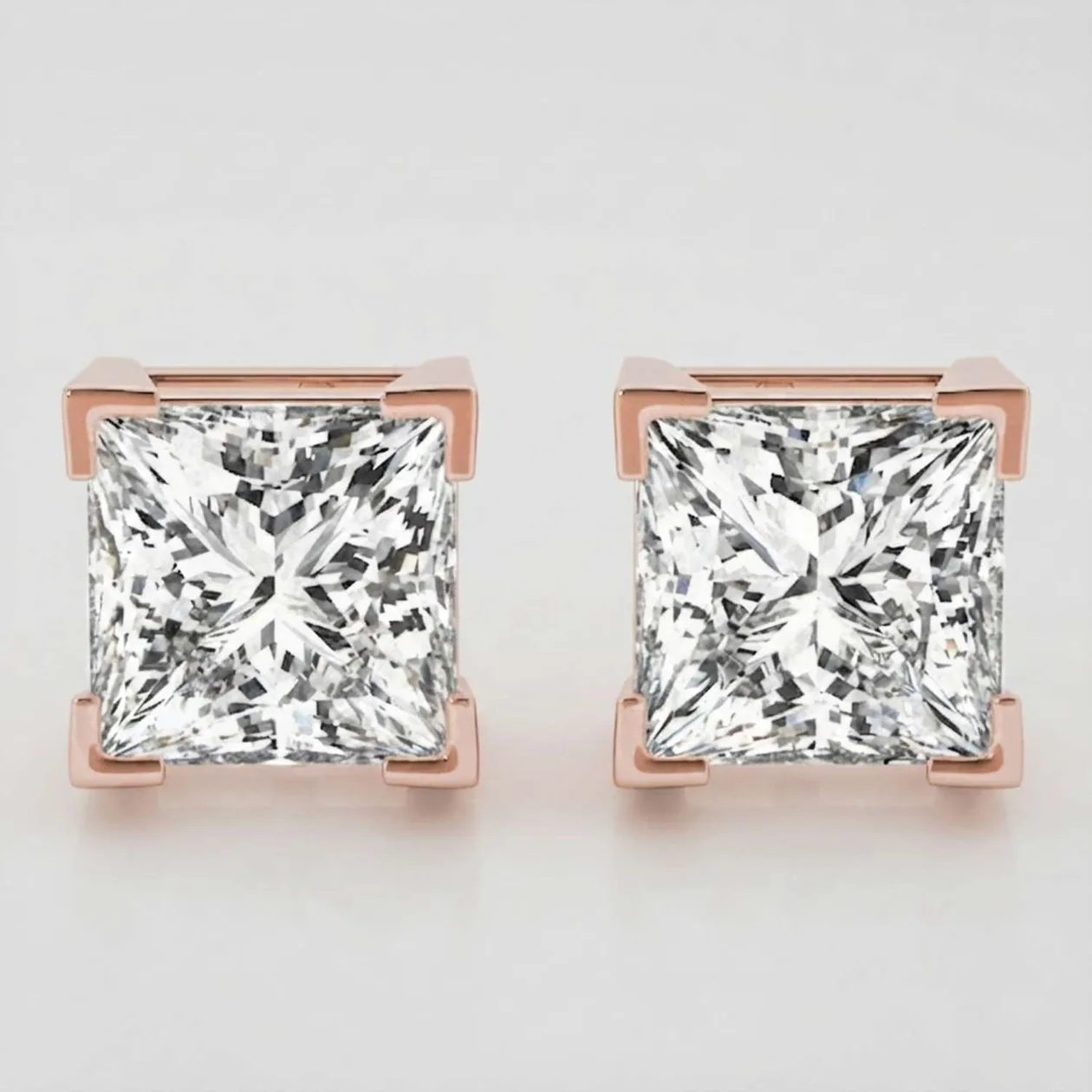 Stud Earrings with Princess Cut Diamonds - D VVS Solid Gold - 9k Rose Gold / 0.75 Carat: the shop's own photo