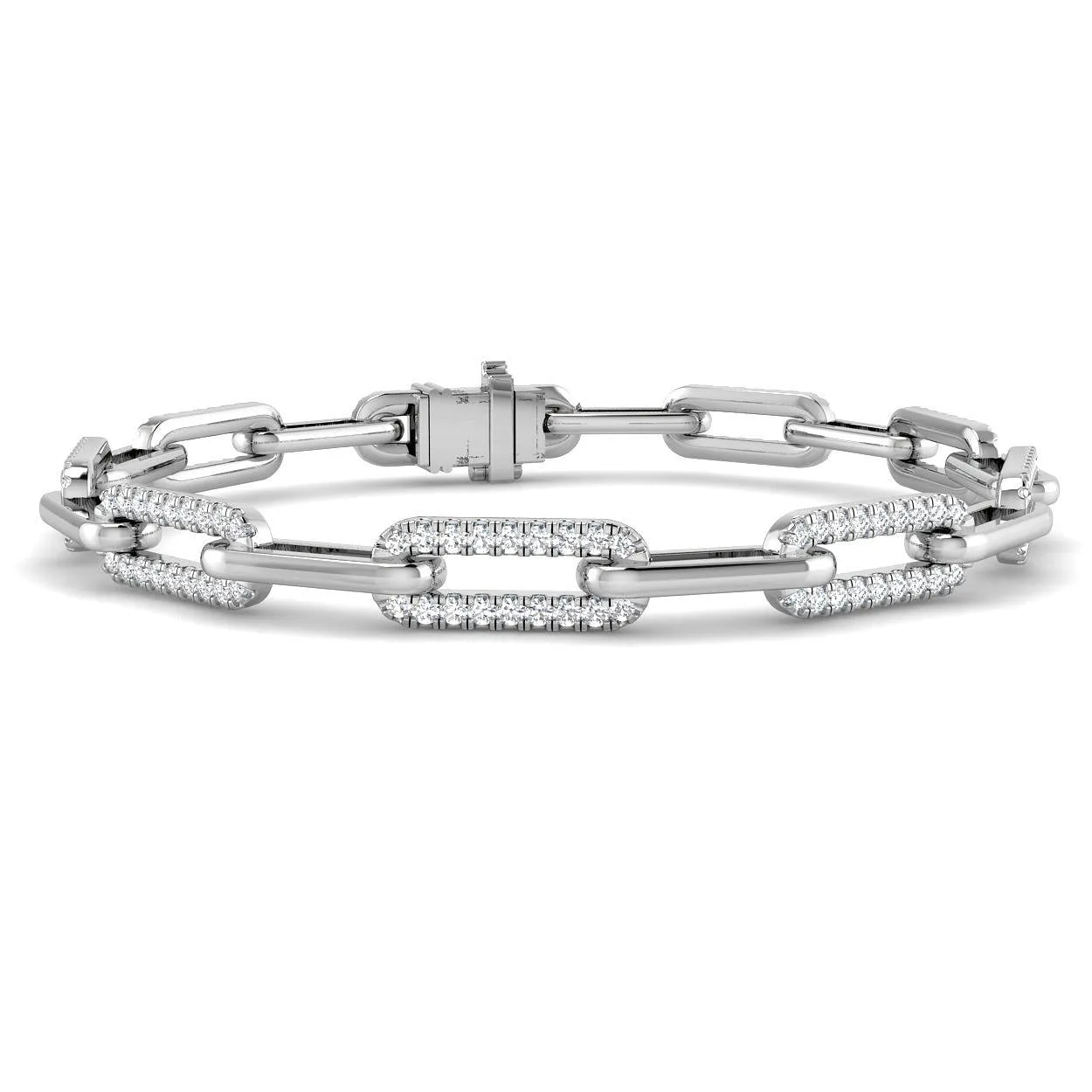 9K White Gold Lab Grown Diamond Oval Link Bracelet with Pavé Accents and Box Clasp - 18k Yellow Gold / 1.40 Carat / Natural Diamond: the shop's own photo