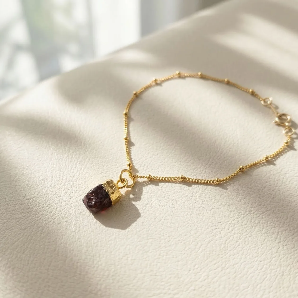 Raw Garnet January Birthstone Gold Plated Bracelet: the shop's own photo