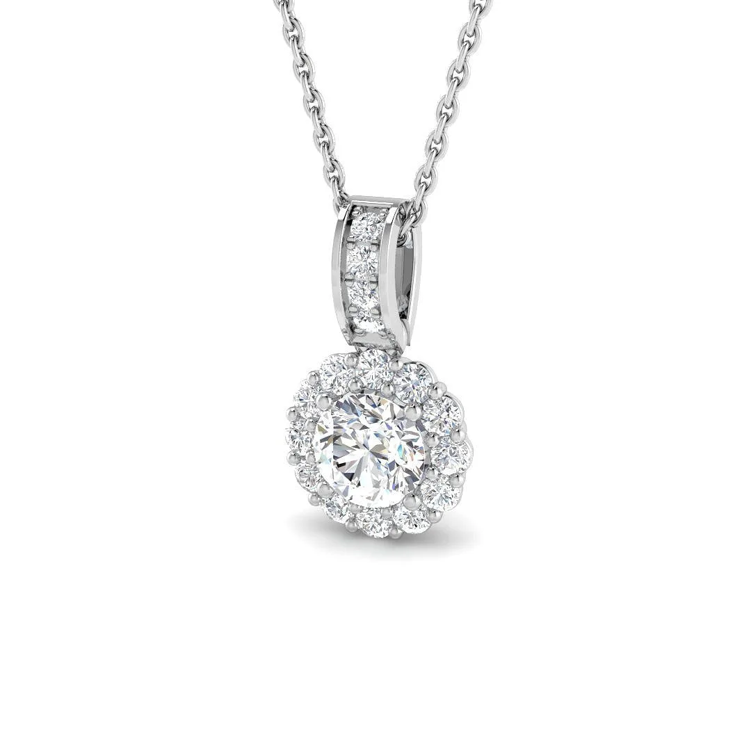 Natural Diamond Halo Pendant | Gold & Platinum | UK Marked Jewellery - 18k White Gold / Lab Diamond (D/VVS) / 0.75 Carat: the shop's own photo