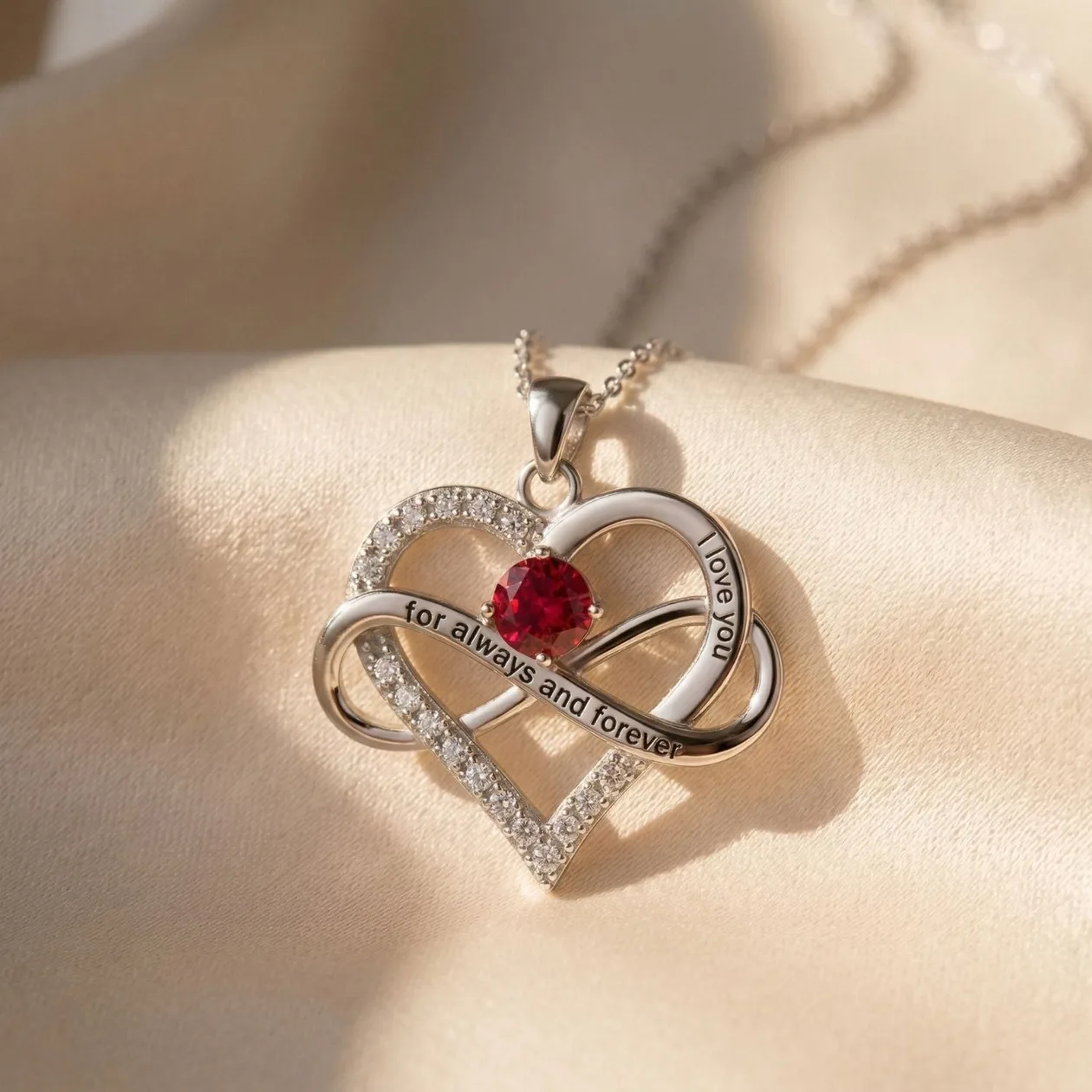 Ruby July Birthstone Heart Romantic Love Silver Necklace: the shop's own photo