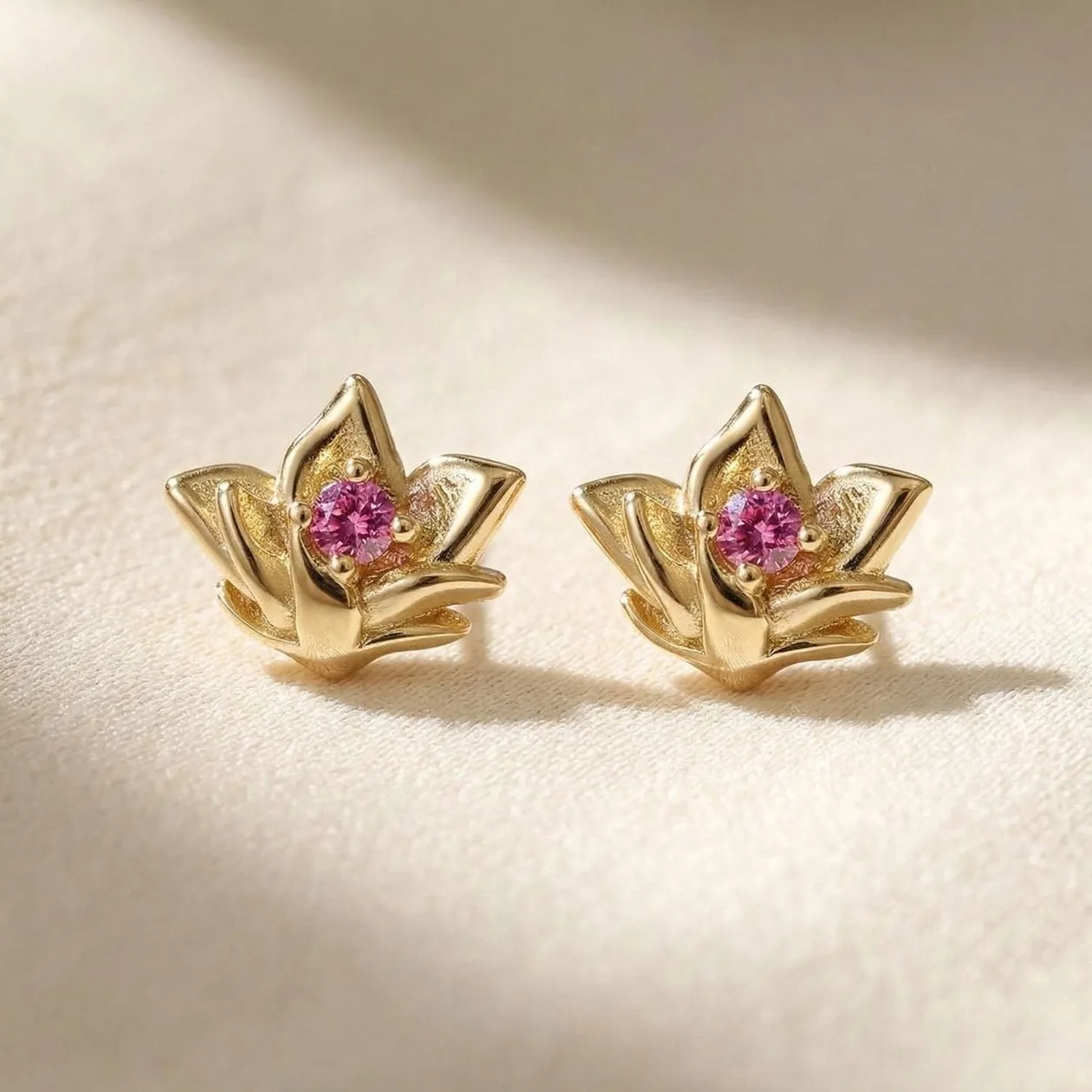 Ruby July Birthstone Larkspur Birthflower Gold Plated Stud Earrings: the shop's own photo