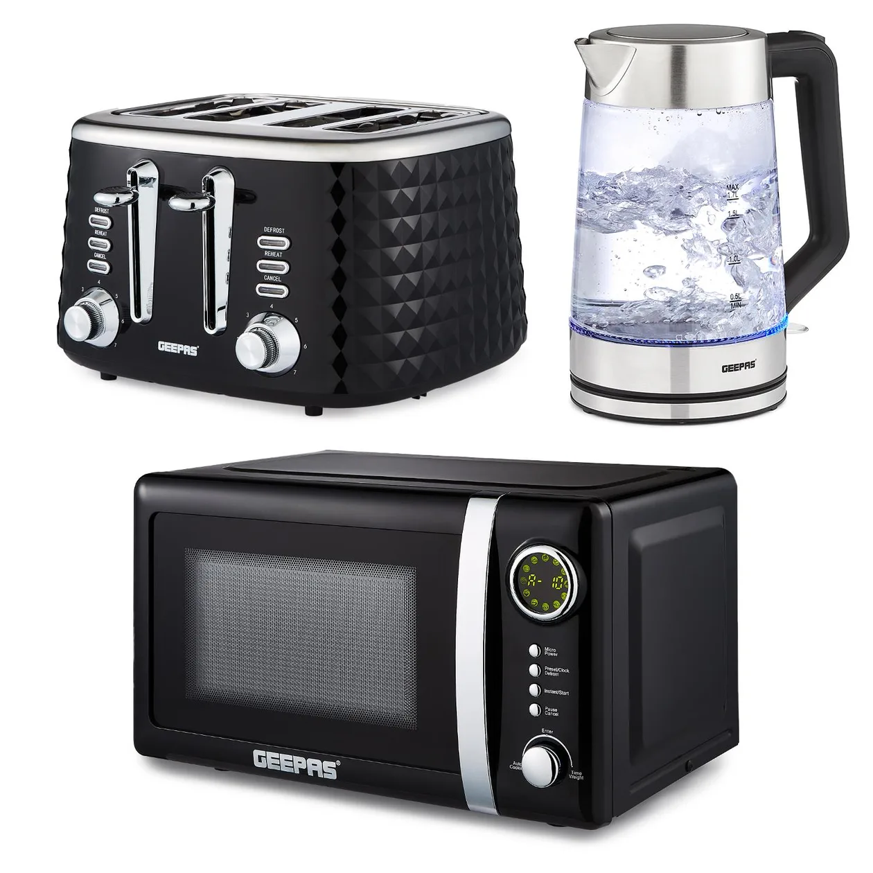 Digital 20L Microwave, Illuminating 1.7L Kettle & 4 Slice Toaster Set: the shop's own photo