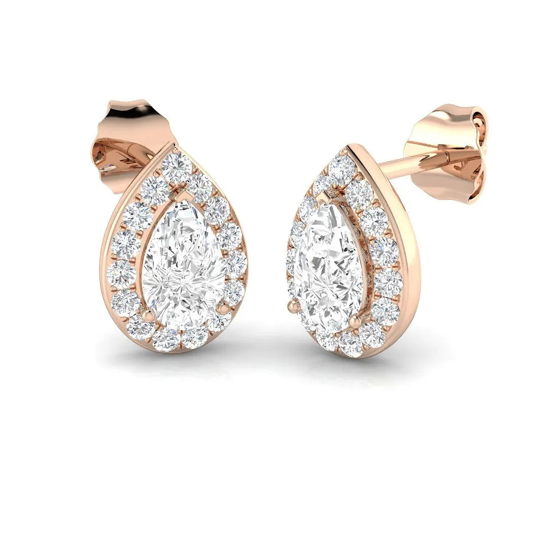 0.60-1.00 Carat Pear Cut Diamond Halo Earring In Hallmarked Gold - Lab Grown Diamond / 1.00 Carat / 9k Rose Gold: the shop's own photo