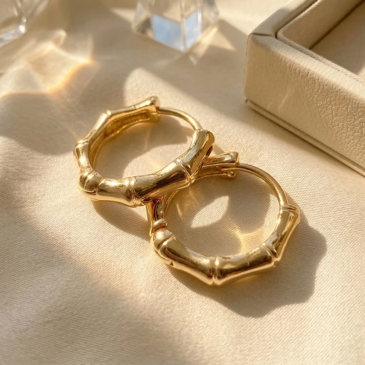 Gold Filled Bamboo Everyday Huggie Earrings: the shop's own photo