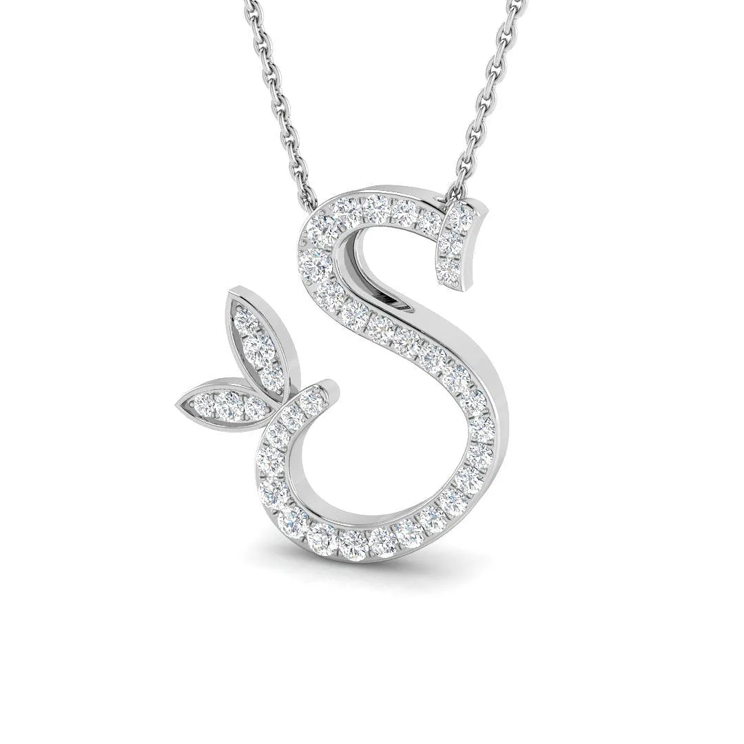 Paved Initial Diamond Pendant with Leaf Design | Custom A-Z Pendant without Chain - 18k Yellow Gold / 0.40 Carat / Lab Grown Diamond: the shop's own photo
