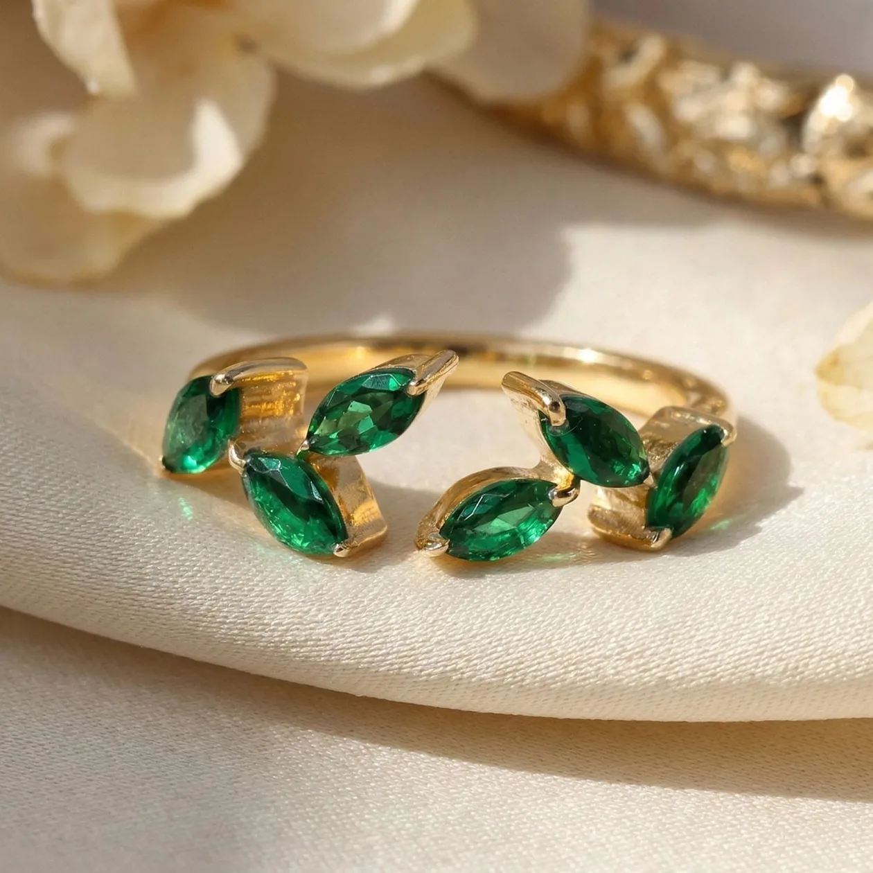 Open Leaf Emerald May Birthstone Gold Vermeil Ring: the shop's own photo
