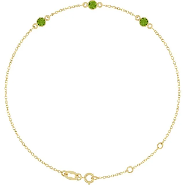 3-Stone Natural Peridot & Round Bezel-Set Link Bracelet In Set - 18k Yellow Gold / 0.63 Carat / Lab-Grown-AAA: the shop's own photo