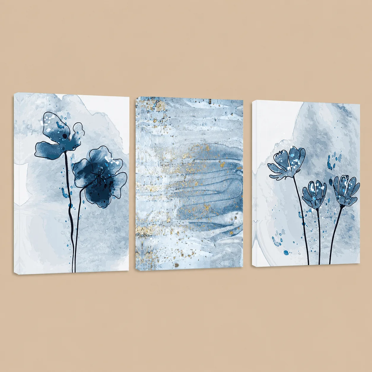 Blue & Gold Abstract Canvas Art, Set of 3: the shop's own photo