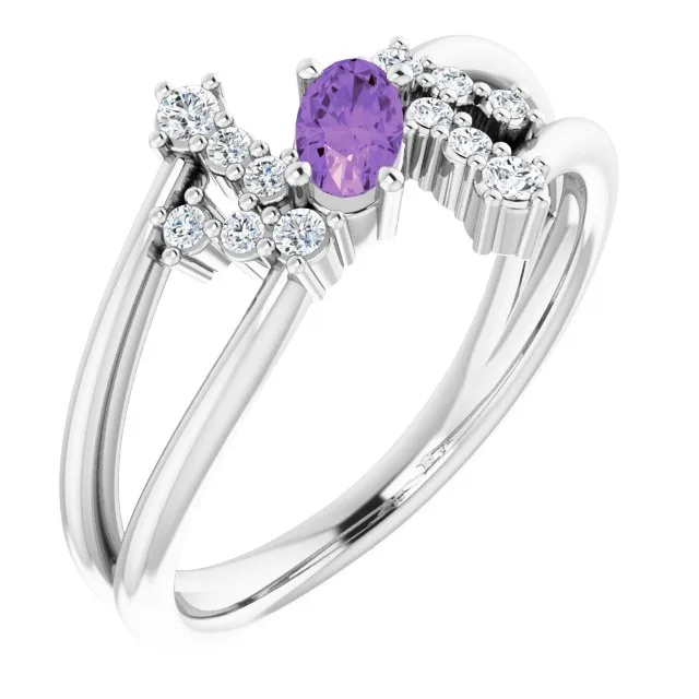 Oval Amethyst Accented Ring with Diamond Accents in Platinum - 18k Yellow Gold / 3.90 Carat / Lab-Grown-AAA: the shop's own photo