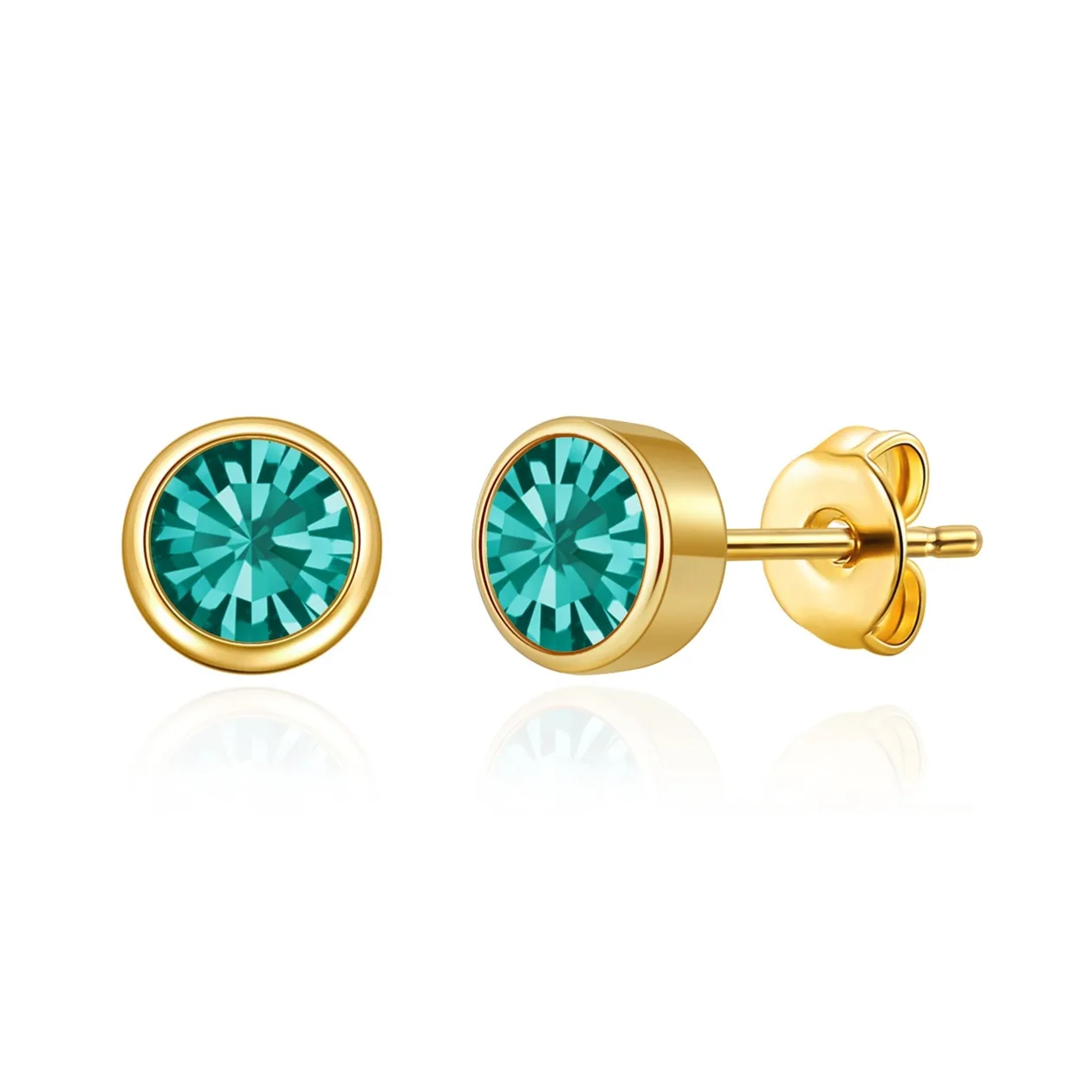 18k Gold Plated Blue Stud Earrings Created with Zircondia® Crystals: the shop's own photo