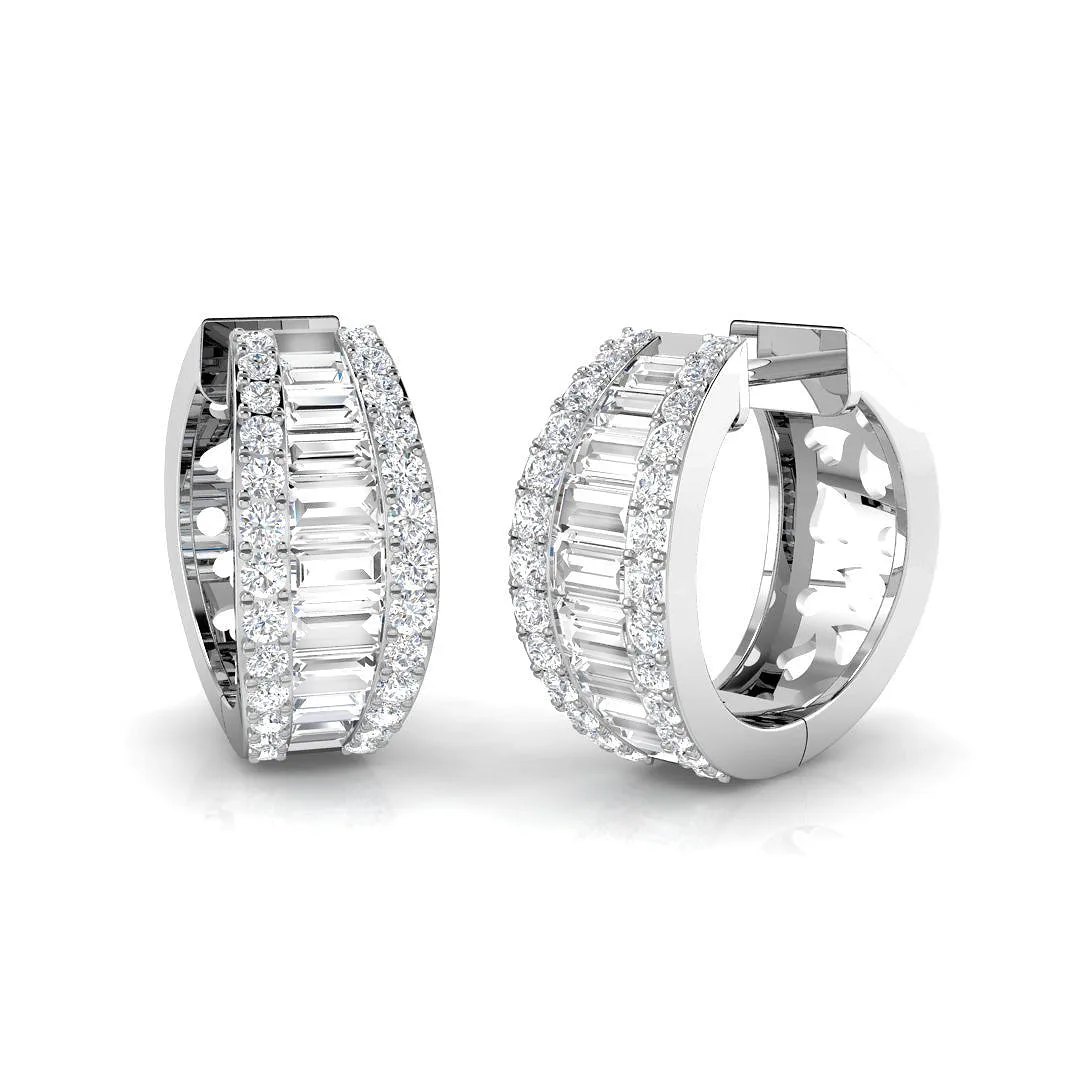 Hoop Earrings with Triple Row Mixed Diamonds - 1.5ct to 2.5ct Gold - 9k White Gold / 1.5 Carat / Lab Grown Diamond(D-VVS): the shop's own photo