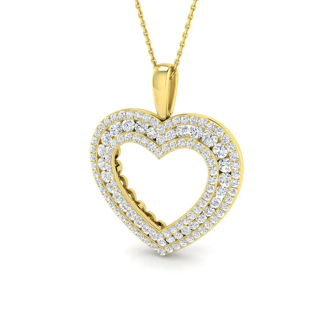 Double Heart Diamond Pendant | Open Heart Diamond Pendant Without Chain - 9k Yellow Gold / Natural Diamond(F/SI) / 3.00 Carat: the shop's own photo