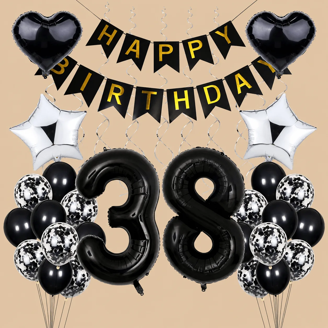 38th Birthday Black & Silver Decoration Set: the shop's own photo