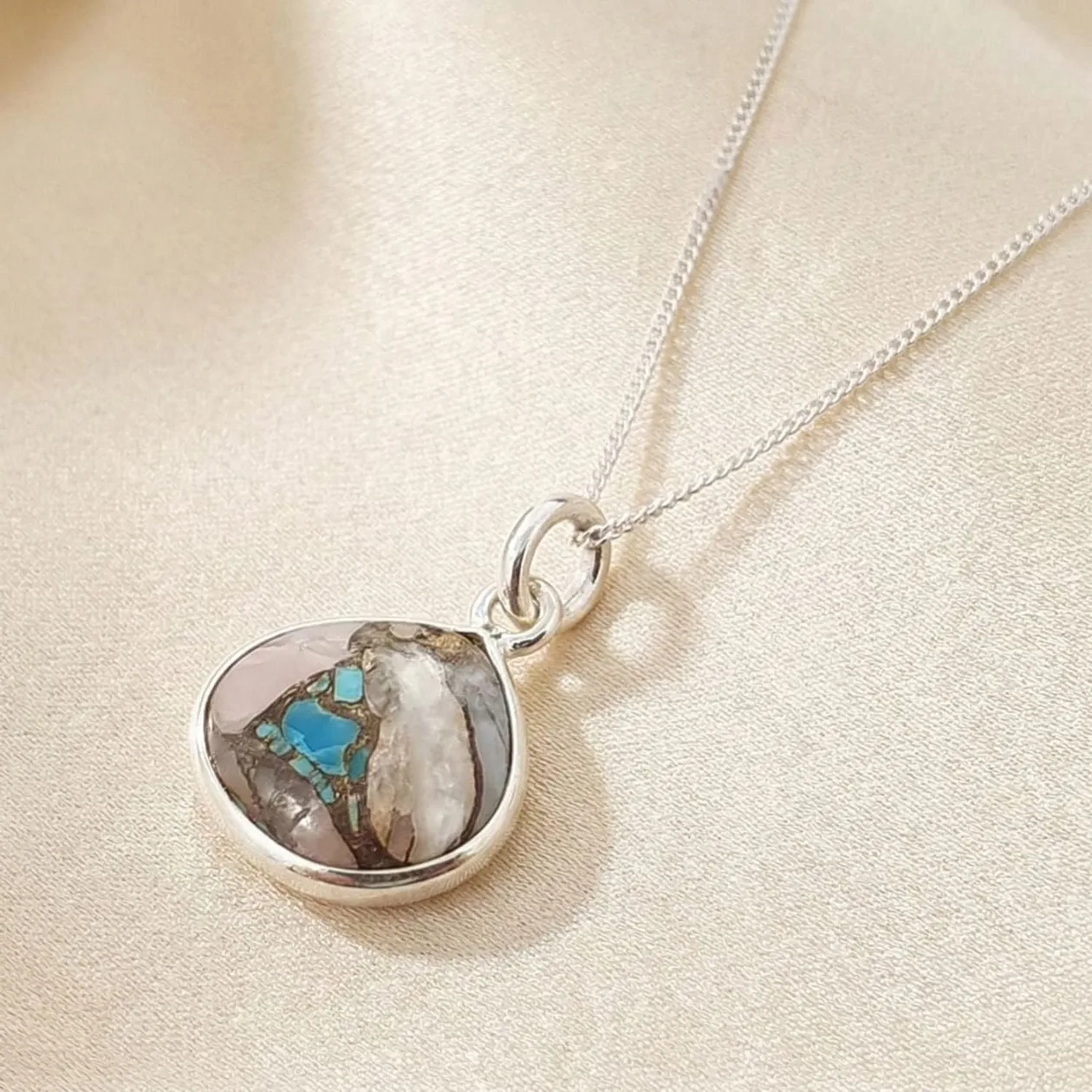 Sterling Silver Opal & Turquoise Gemstone Crystal Necklace: the shop's own photo