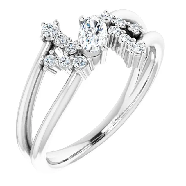 Oval White Sapphire Accented Ring with Diamond Accents in Platinum - 18k Yellow Gold / 3.90 Carat / Lab-Grown-AAA: the shop's own photo