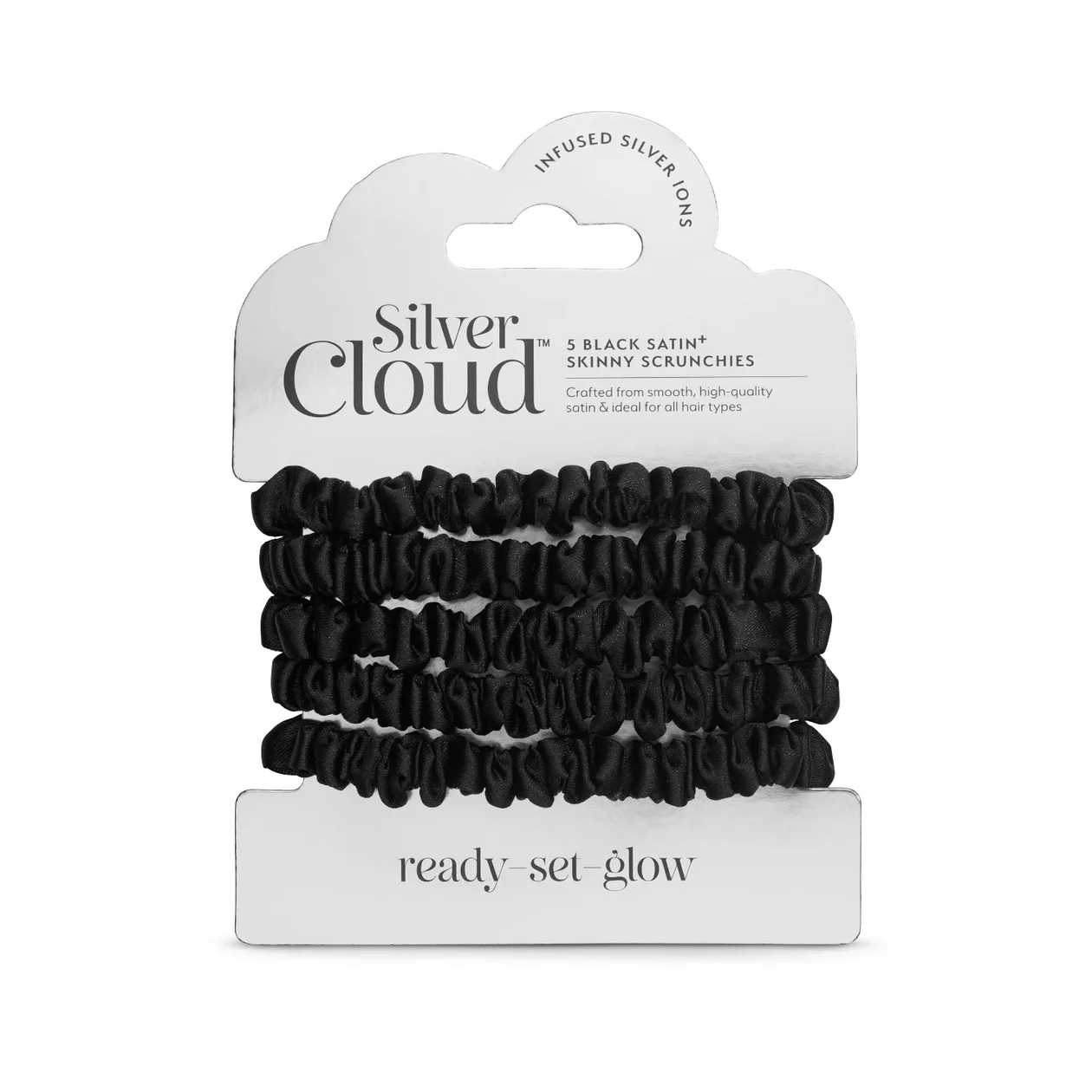 Soft Satin Skinny Hair Scrunchie Black 5 Pack: the shop's own photo