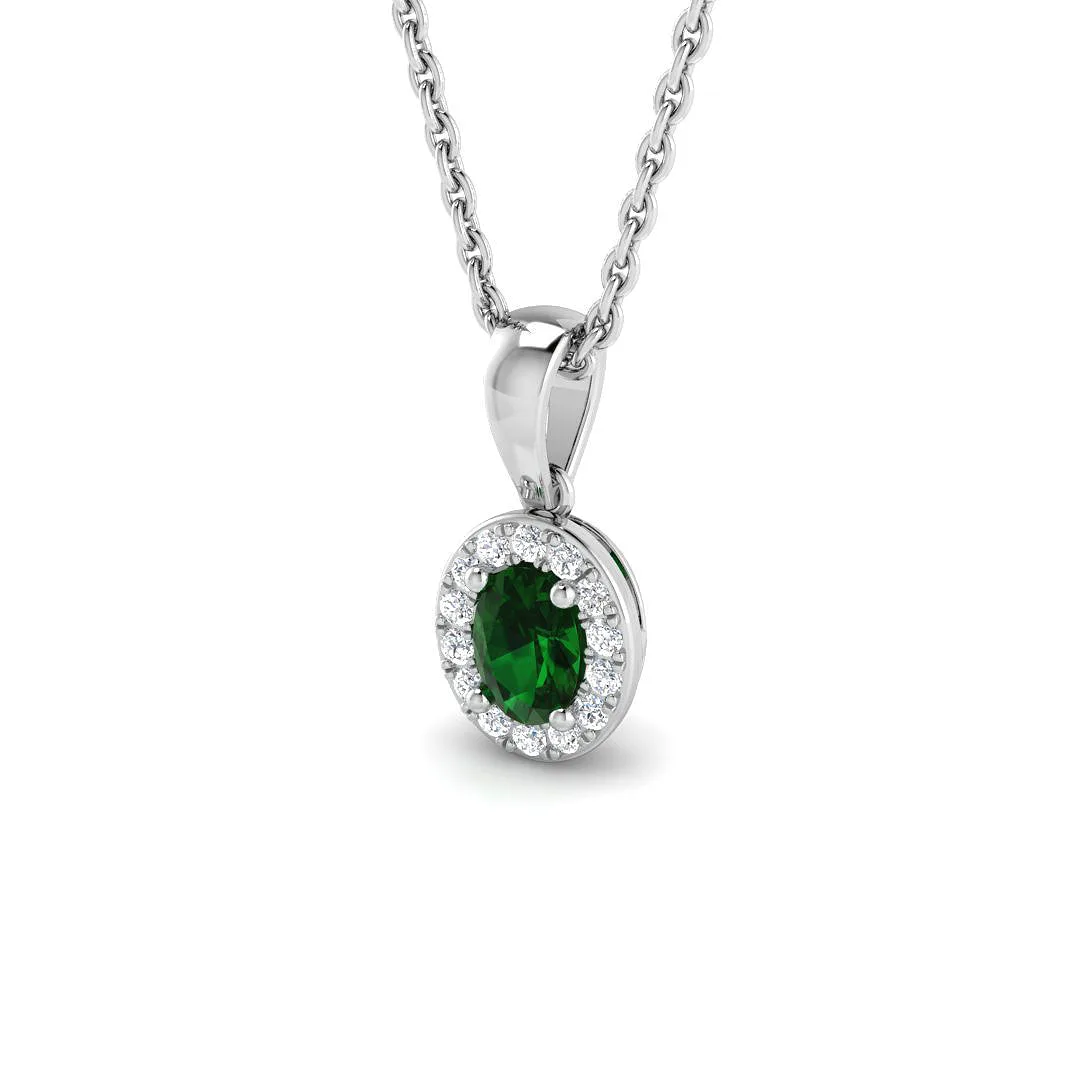 Oval Emerald Halo Pendant with Diamond Accents Necklace (Without Chain) - 950 Platinum / 0.30 Carat / Natural Diamond(F/SI): the shop's own photo