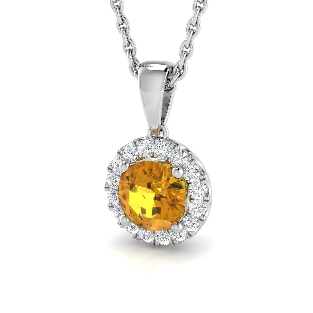 Yellow Sapphire Diamond Pendant | Round Halo Necklace 0.75ct Gold (Without Chain ) - 950 Platinum / Natural Diamond(F/SI) / 0.75 Carat: the shop's own photo