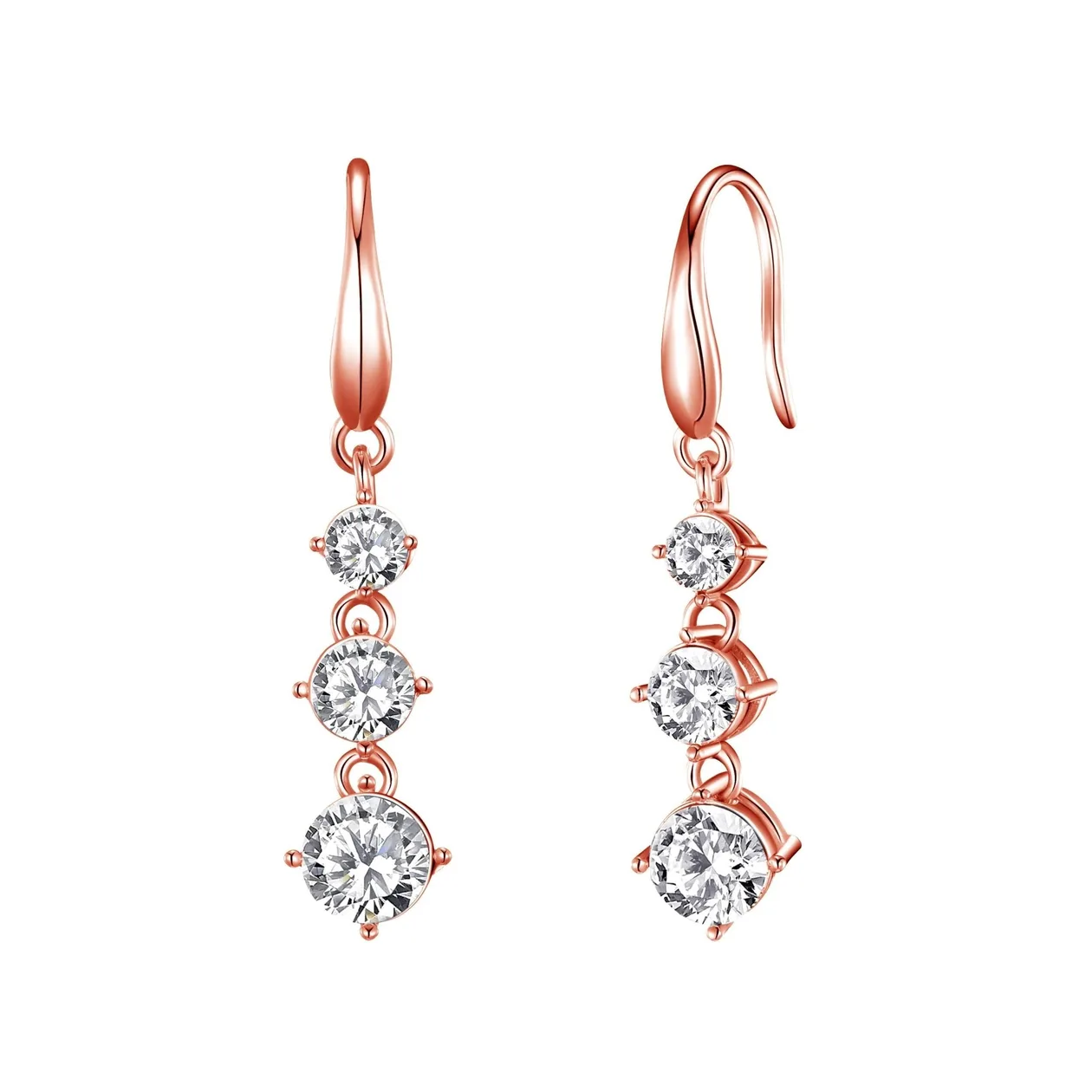Rose Gold Plated Graduated Drop Earrings Created with Zircondia® Crystals: the shop's own photo