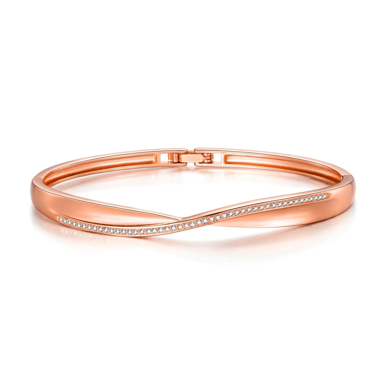 Rose Gold Plated Arc Bangle Created with Zircondia® Crystals (7 Inch): the shop's own photo