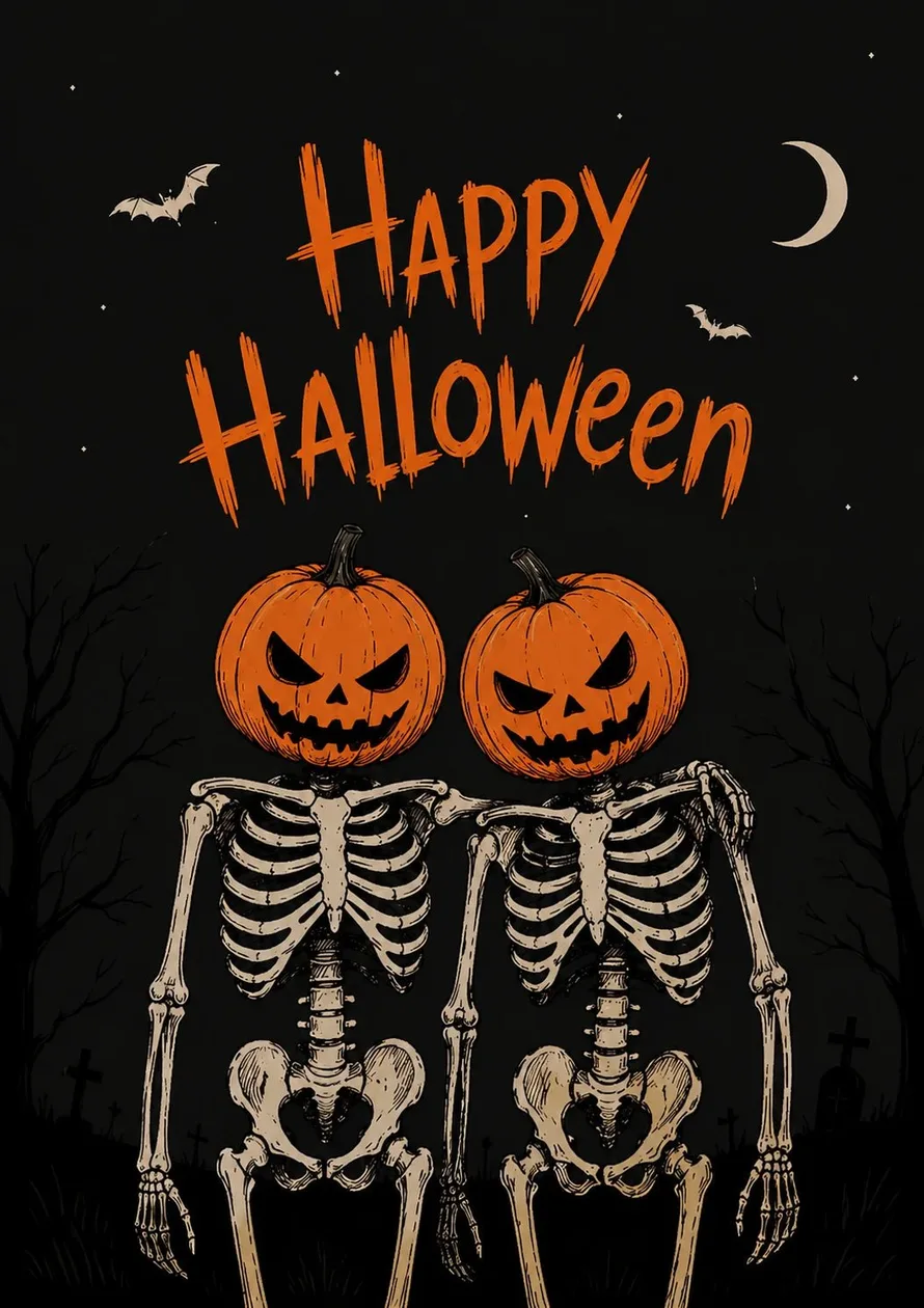 Funny Pumpkin Head Skeletons Halloween Card: the shop's own photo
