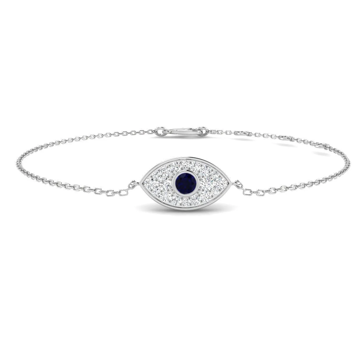 Sapphire Evil Eye Bracelet with Cluster Pave Diamonds | Lobster Claw - 18k Yellow Gold / 0.35 Carat / Natural Diamond: the shop's own photo