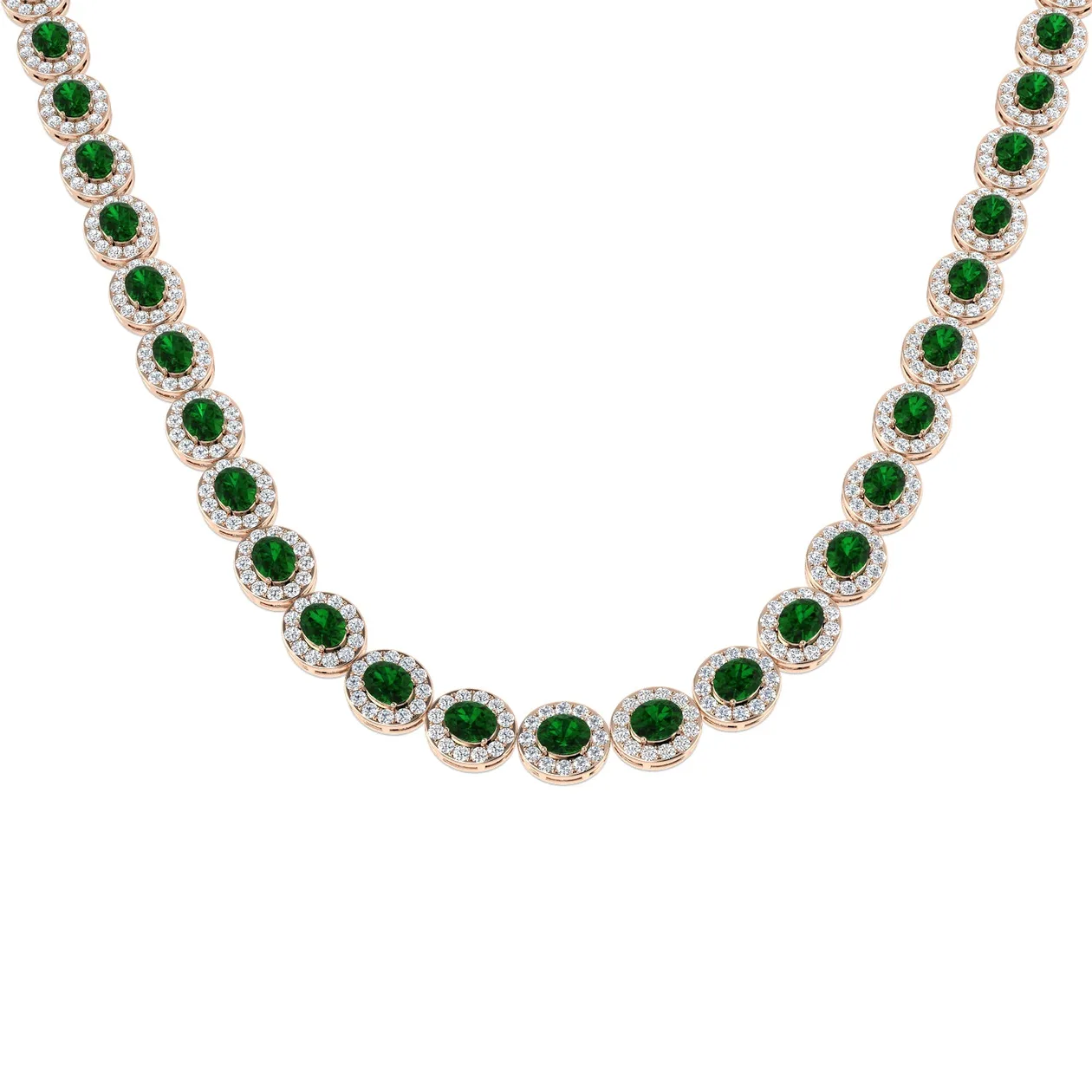 Emerald and Diamond Tennis Necklace | Luxury Green Gemstone Jewelry - 18k Rose Gold / 25.00 Carat / Natural Diamond(F/SI): the shop's own photo
