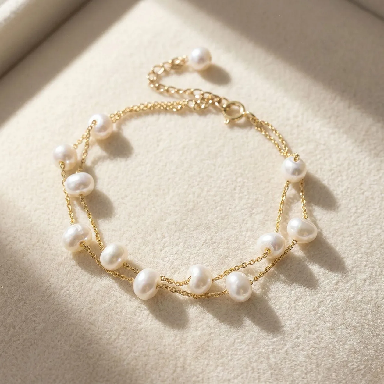 Freshwater Pearl Double Chain Wedding Bracelet Gift: the shop's own photo